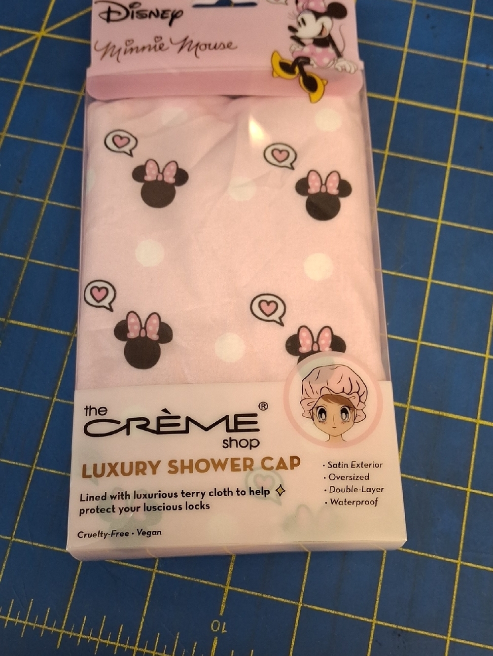 Disney x The Crème Shop Minnie Mouse Pink Polka Dot Luxury Shower Cap NWT